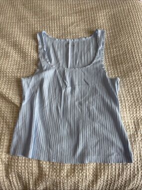 aerie Light Blue Pleated Scoop Tank